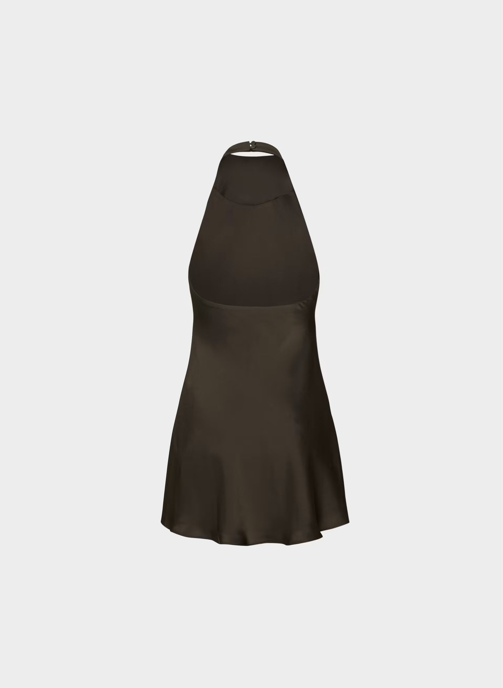 Audience Satin Mini Halter Dress - CACAO NIB BROWN