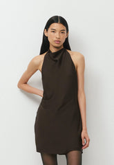Audience Satin Mini Halter Dress - CACAO NIB BROWN