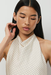 Audience Satin Mini Halter Dress - BIRCH/BLACK