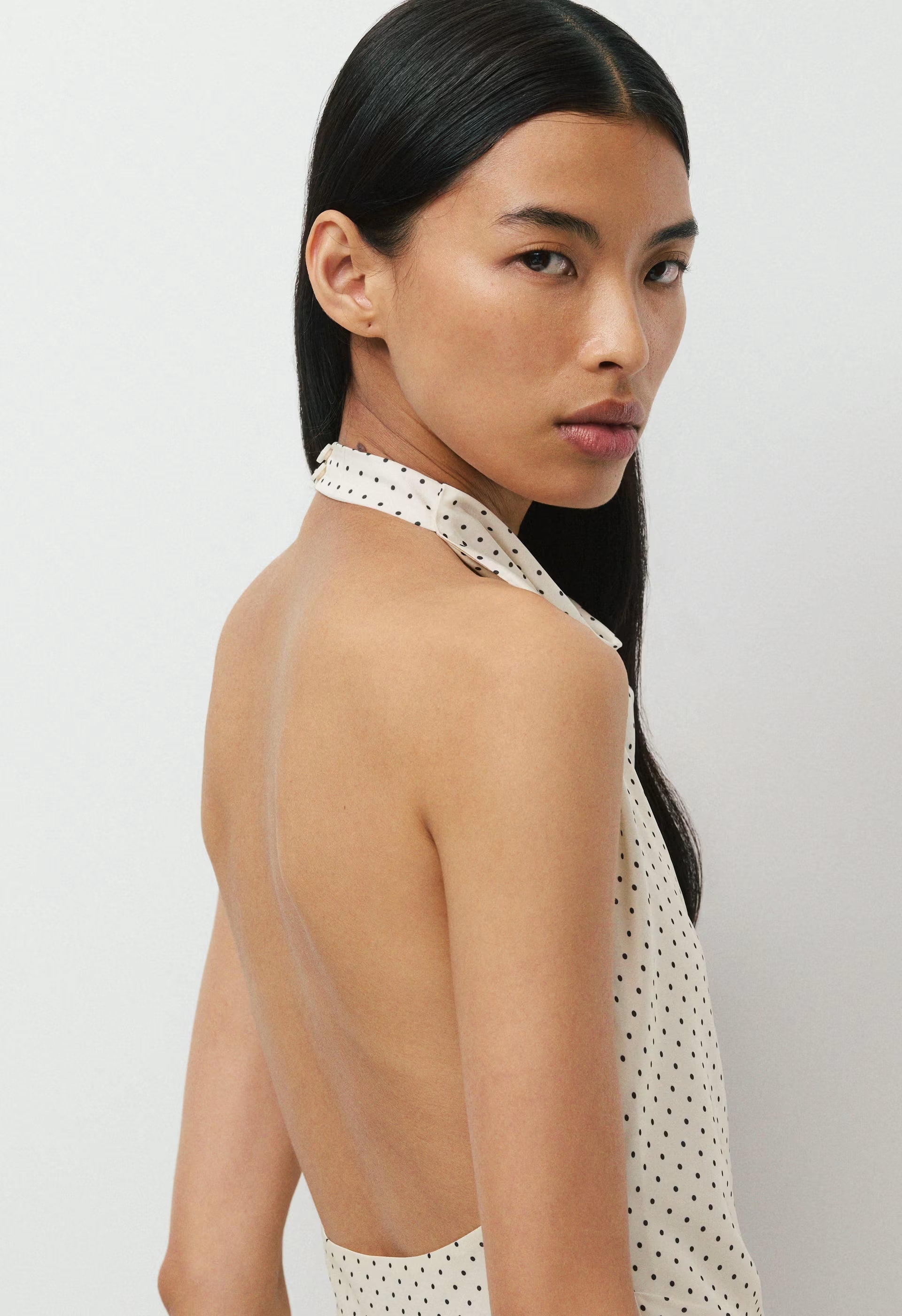 Audience Satin Mini Halter Dress - BIRCH/BLACK