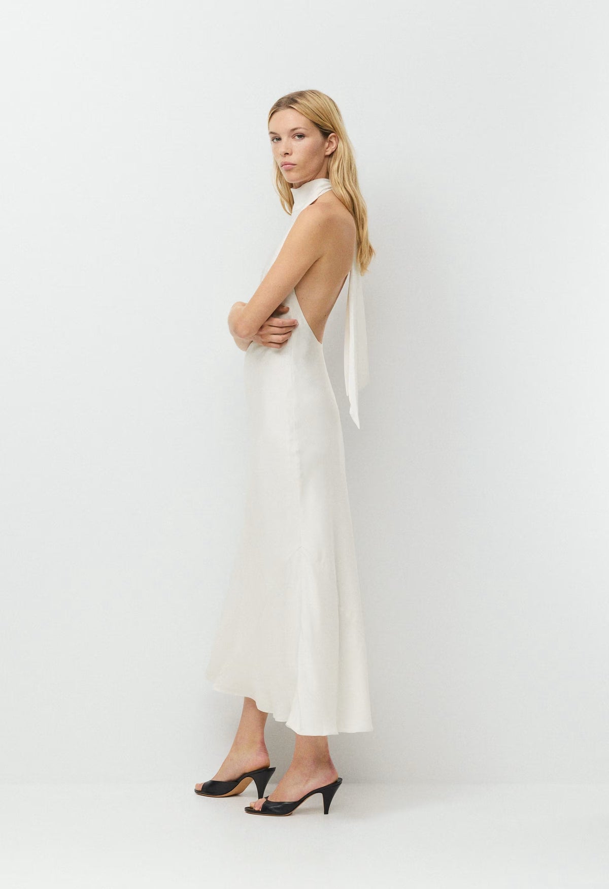 Tidal Satin Halter Dress - LIGHT BIRCH
