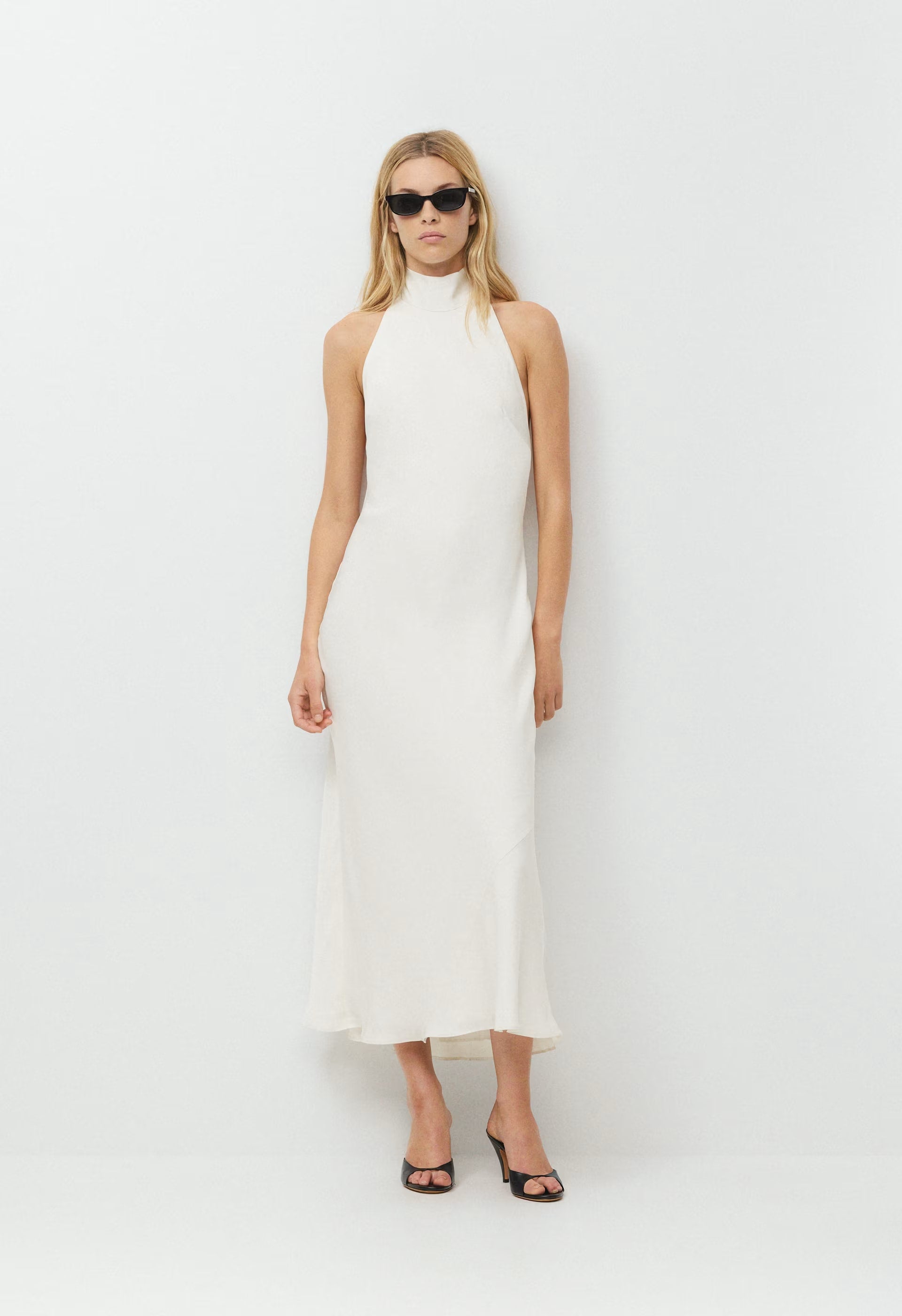 Tidal Satin Halter Dress - LIGHT BIRCH