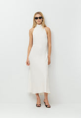 Tidal Satin Halter Dress - LIGHT BIRCH