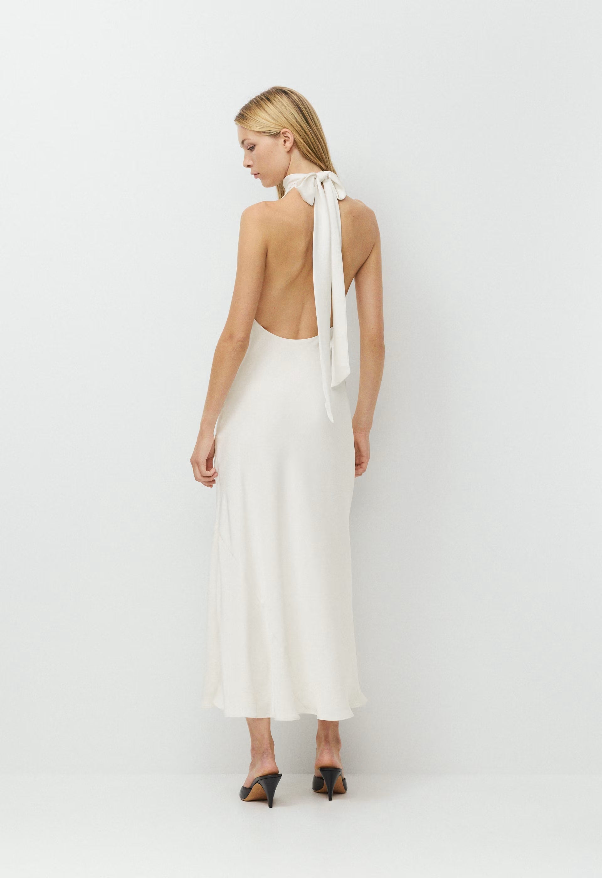 Tidal Satin Halter Dress - LIGHT BIRCH