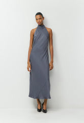 Tidal Satin Halter Dress - VINTAGE NAVY