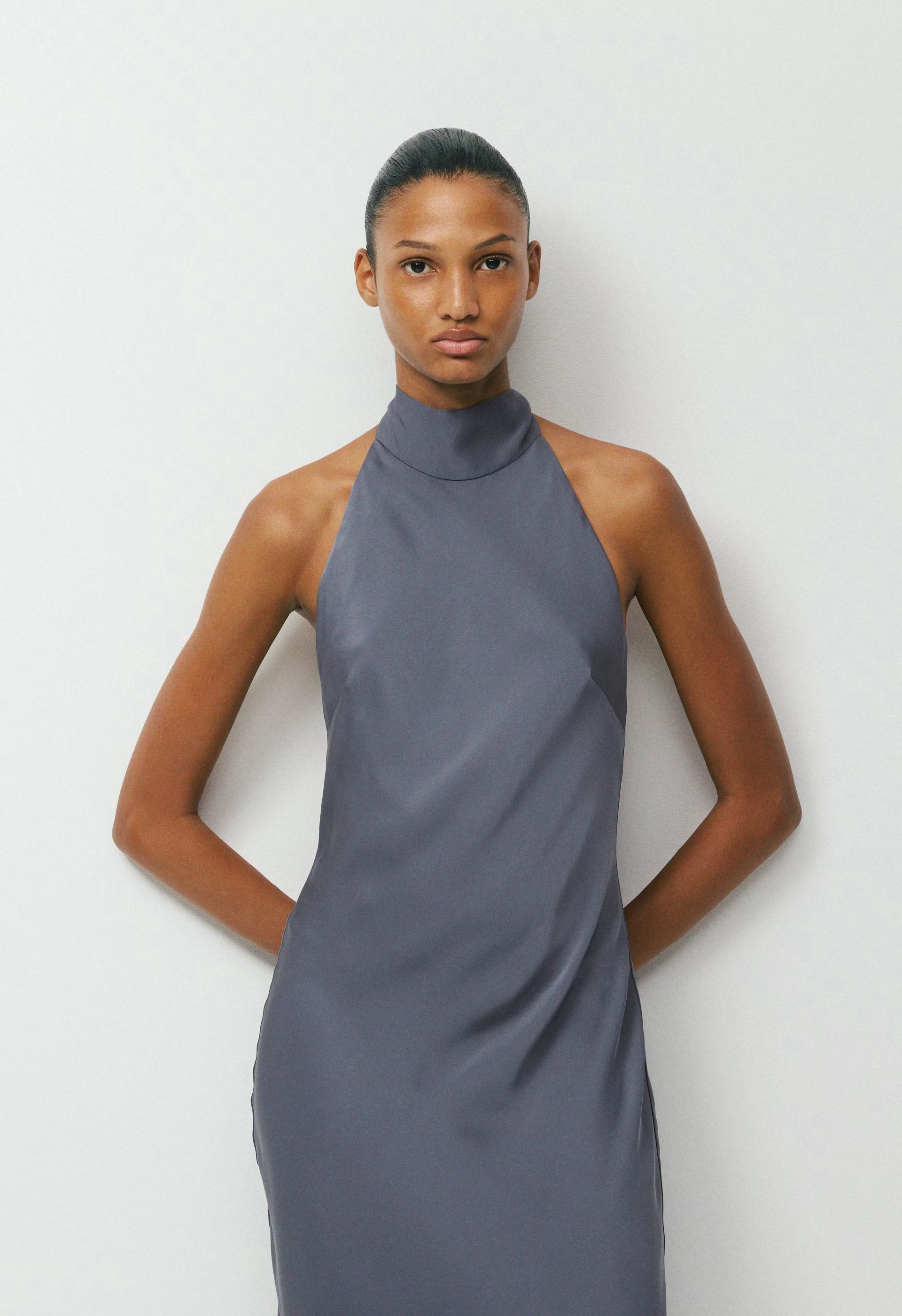 Tidal Satin Halter Dress - VINTAGE NAVY