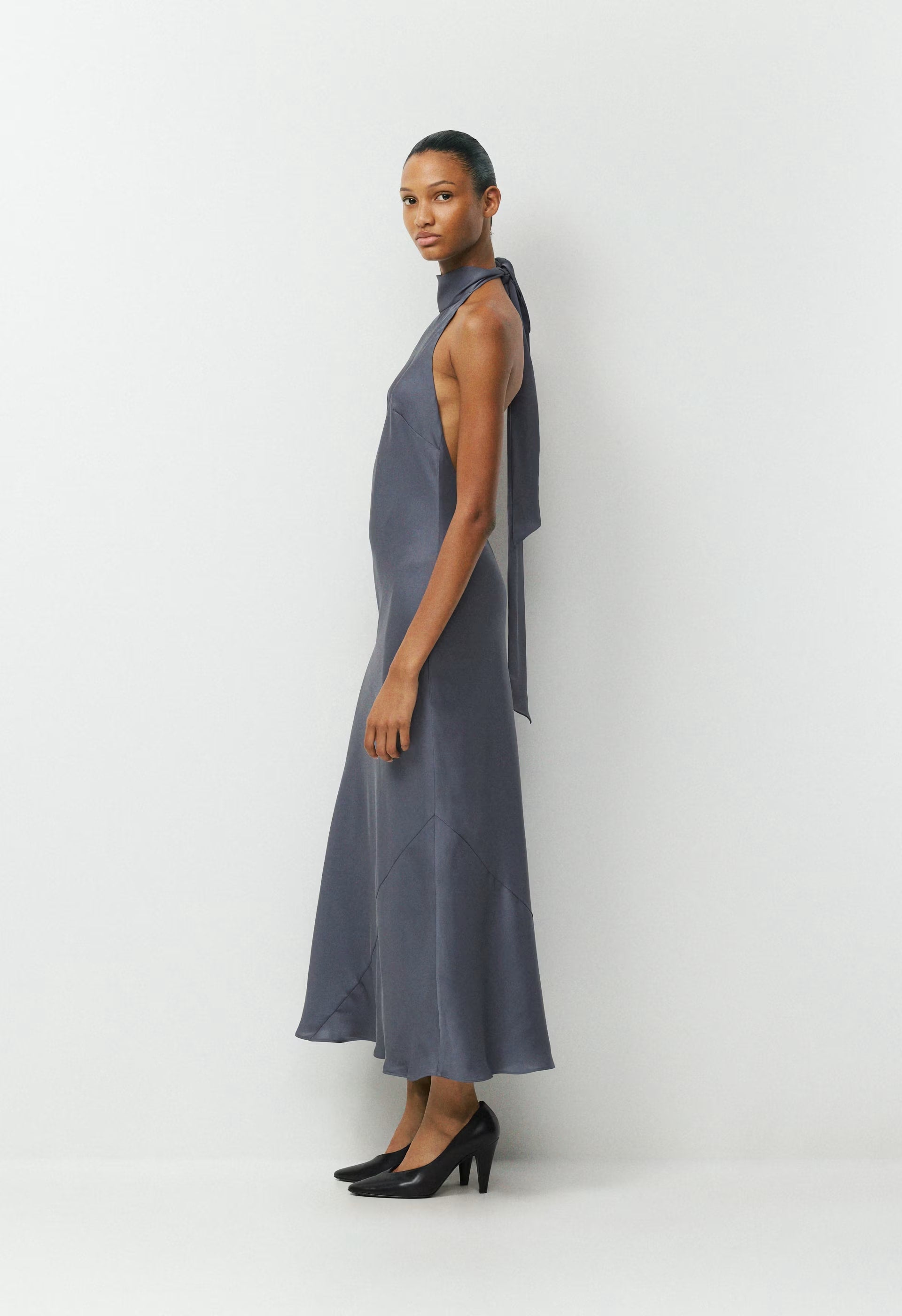 Tidal Satin Halter Dress - VINTAGE NAVY