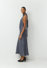 Tidal Satin Halter Dress - VINTAGE NAVY