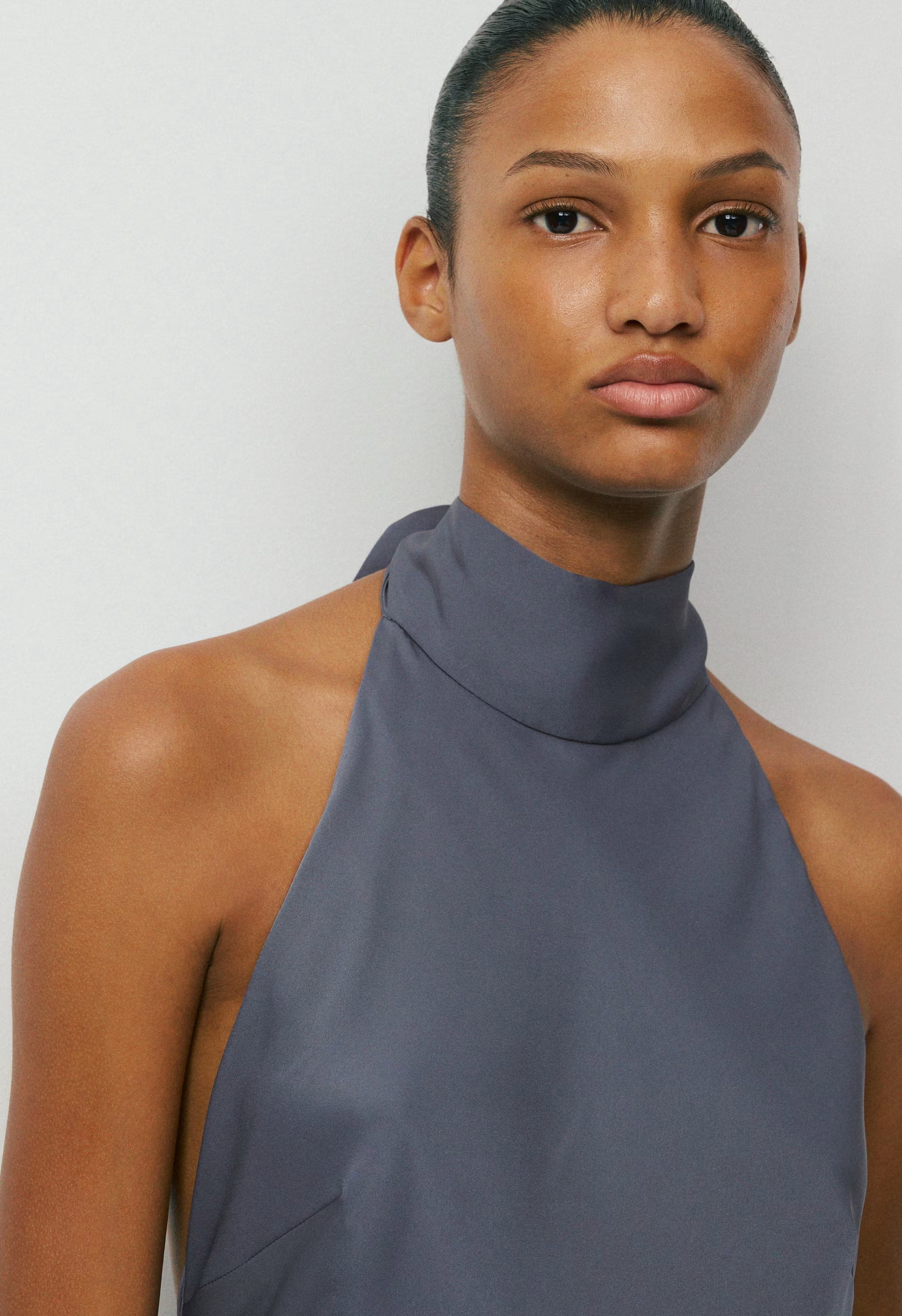Tidal Satin Halter Dress - CACAO NIB BROWN