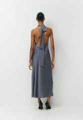 Tidal Satin Halter Dress - VINTAGE NAVY