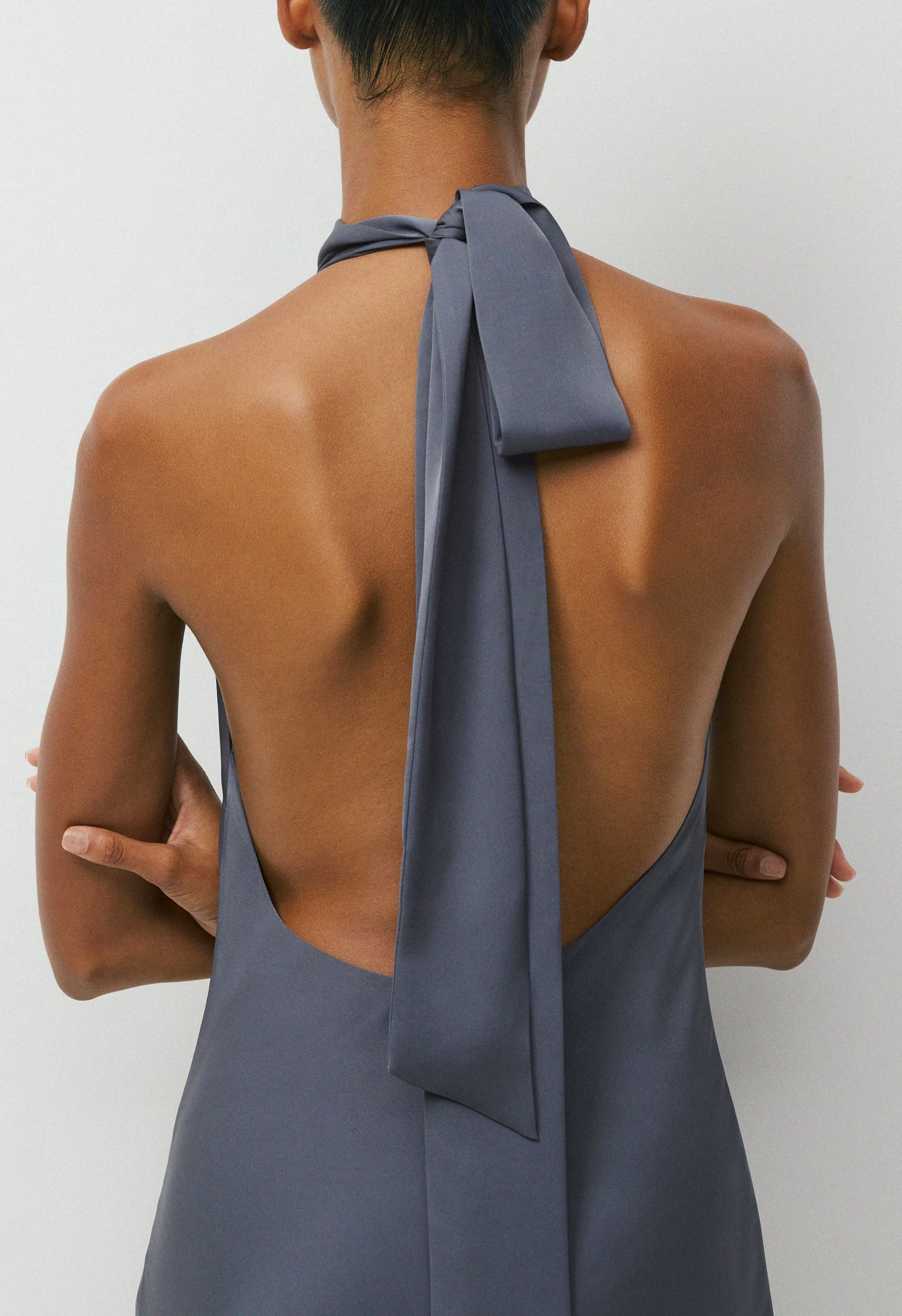 Tidal Satin Halter Dress - CACAO NIB BROWN