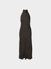 Tidal Satin Halter Dress - CACAO NIB BROWN