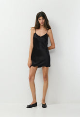 Madeleine Satin Dress - BLACK