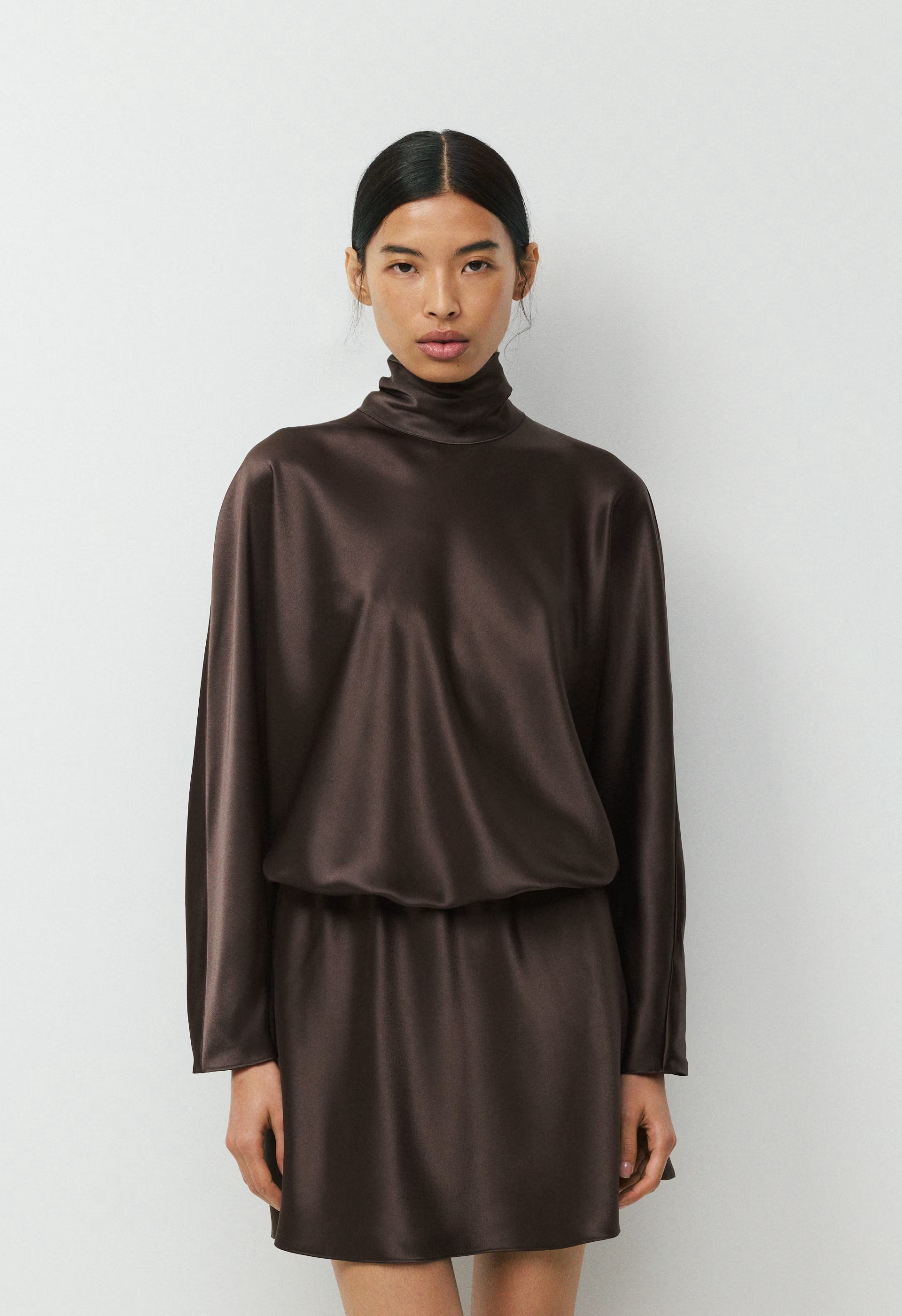 Purview Satin Dress - RICH MOCHA BROWN