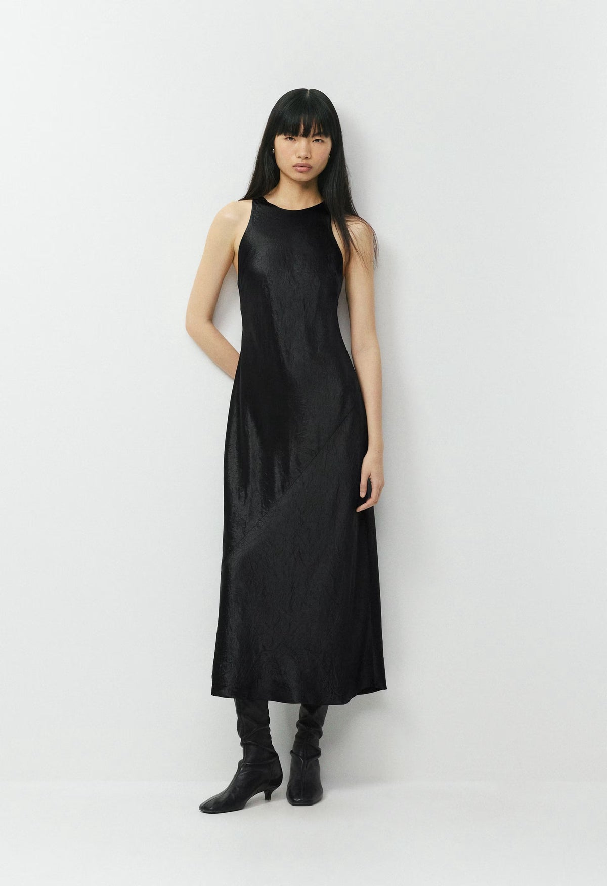 Windswept Satin Dress - BLACK