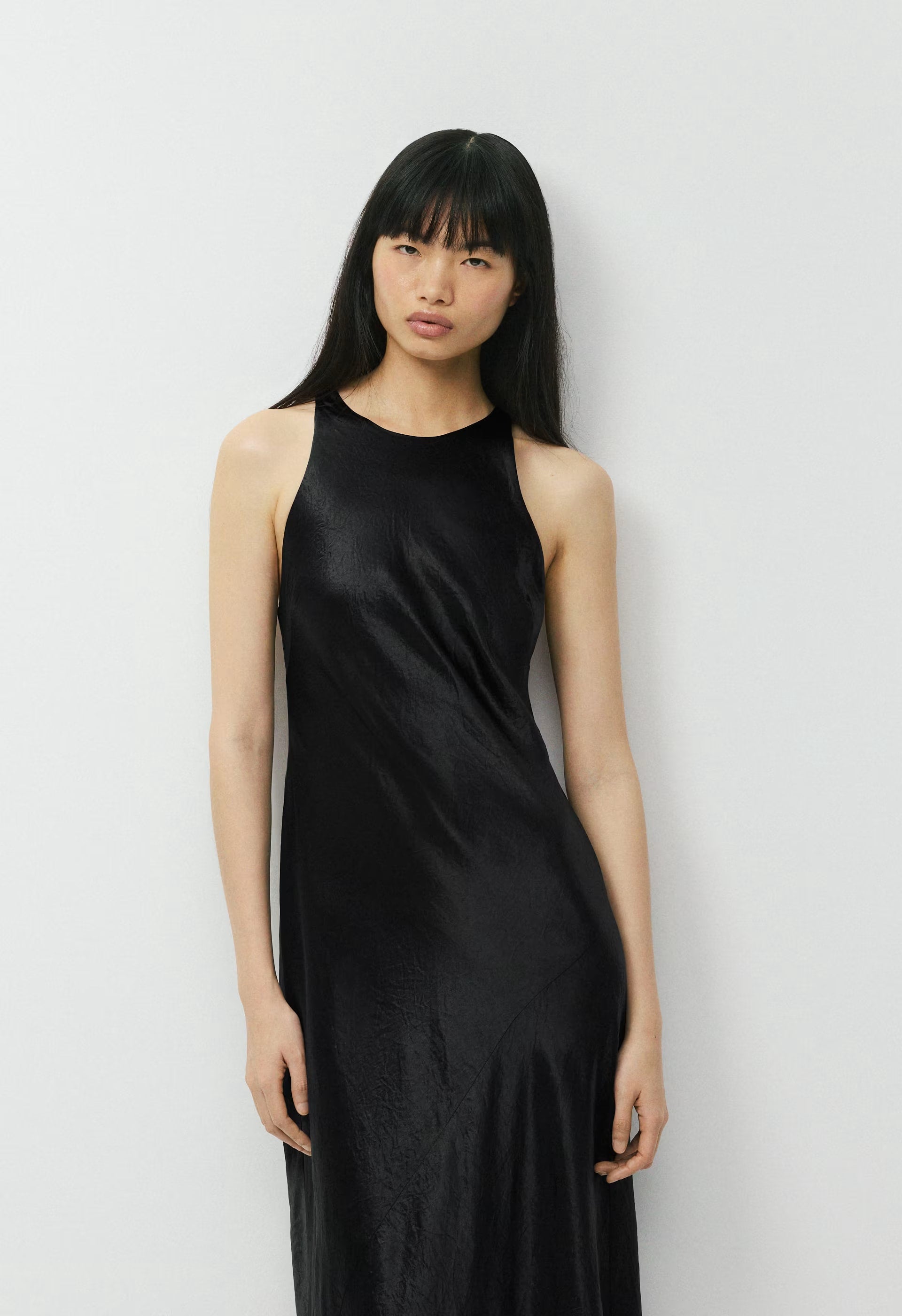 Windswept Satin Dress - BLACK