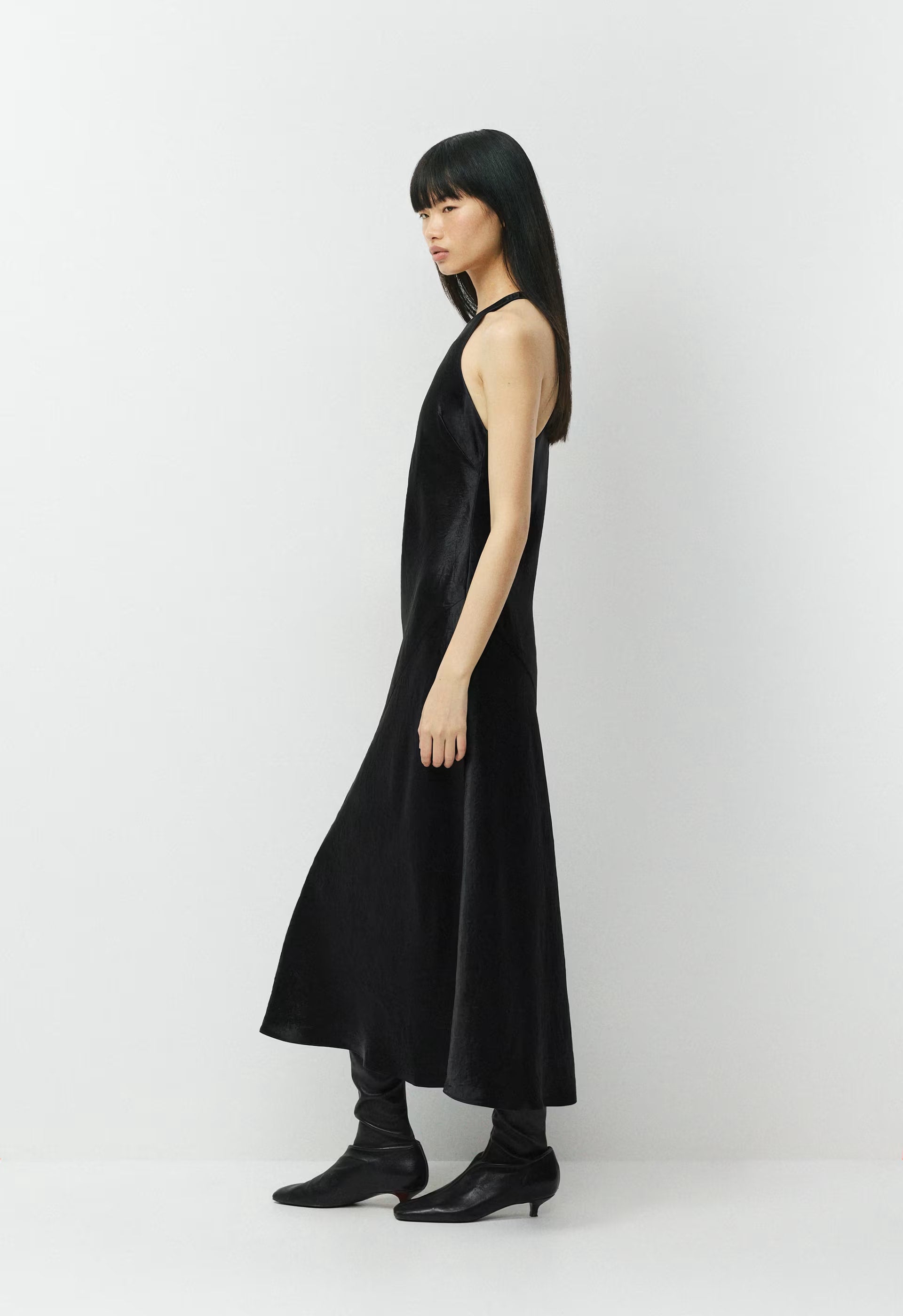 Windswept Satin Dress - BLACK