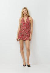 Isa Halter Dress - BLACK/RED