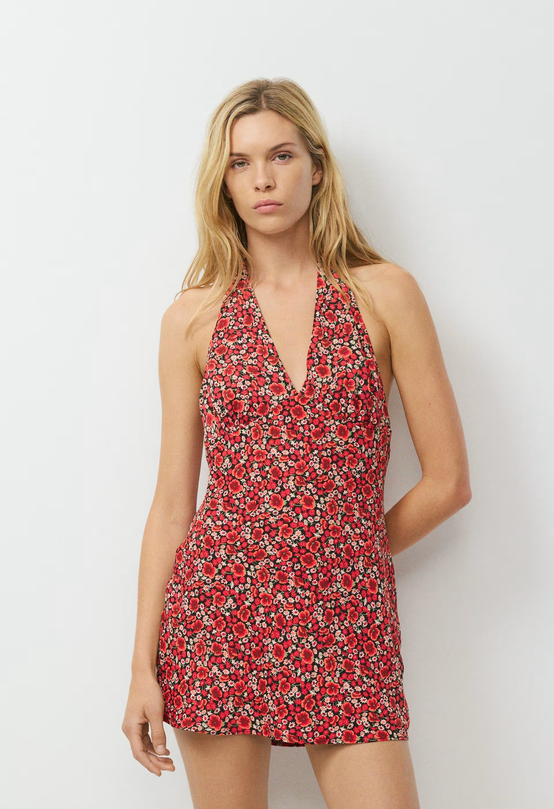 Isa Halter Dress - BLACK/RED