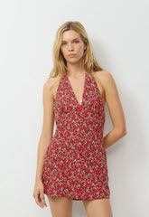 Isa Halter Dress - BLACK/RED