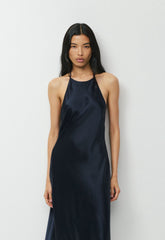Estate Silk Halter Dress - DARK NIGHT NAVY