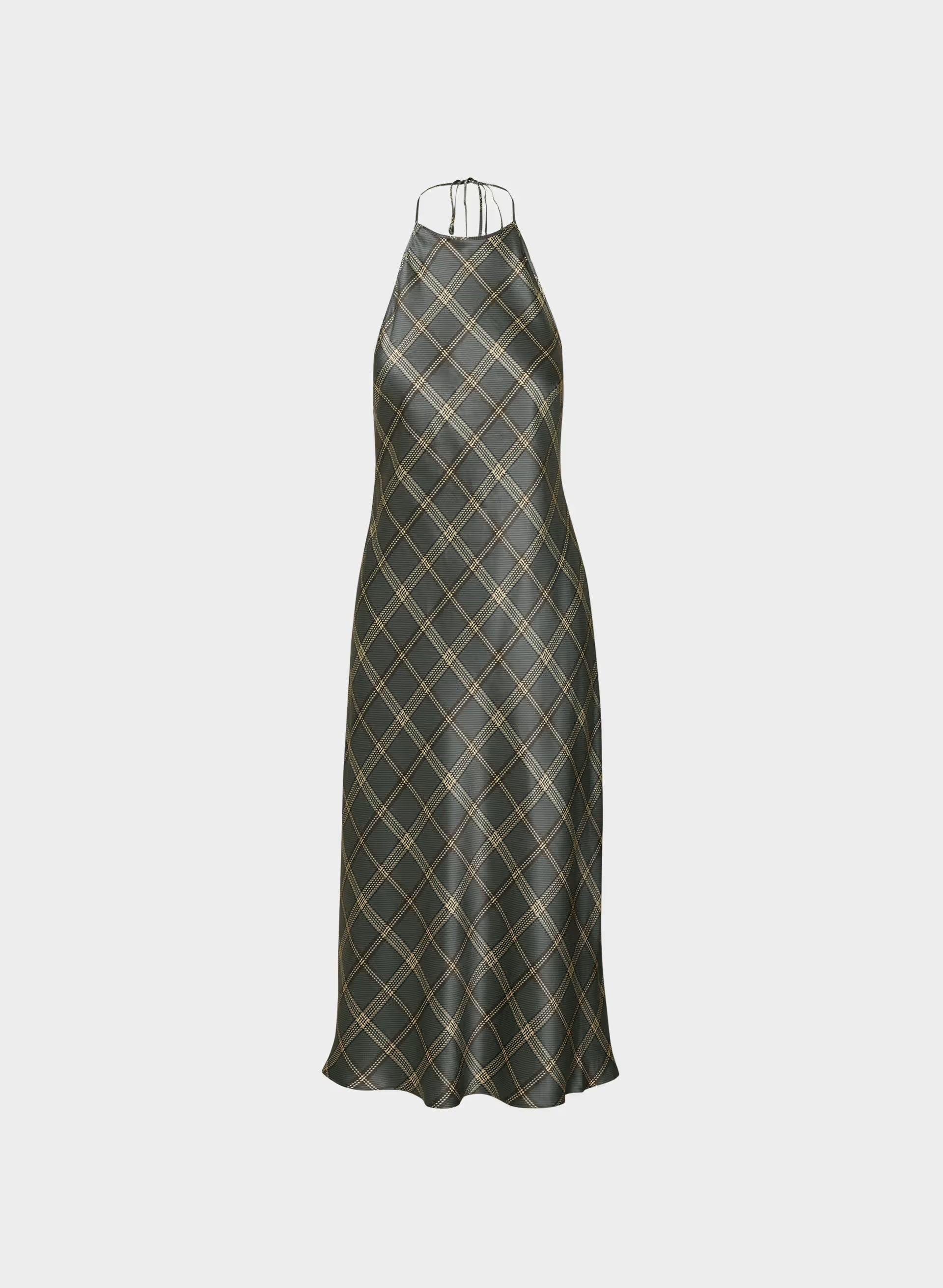 Estate Silk Halter Dress - DK GREY/ SSIDE CREAM