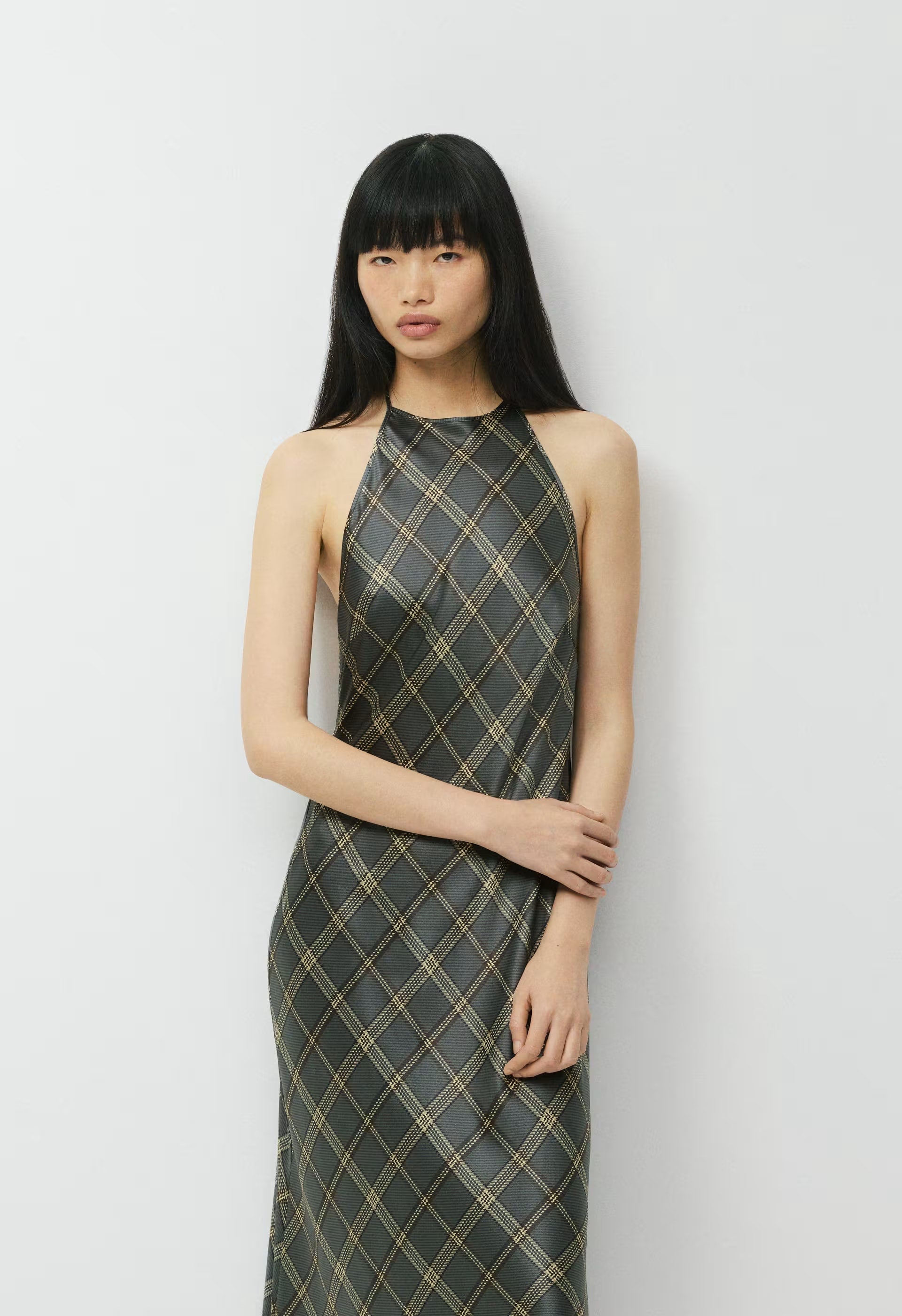 Estate Silk Halter Dress - DK GREY/ SSIDE CREAM