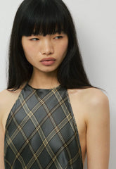 Estate Silk Halter Dress - DK GREY/ SSIDE CREAM
