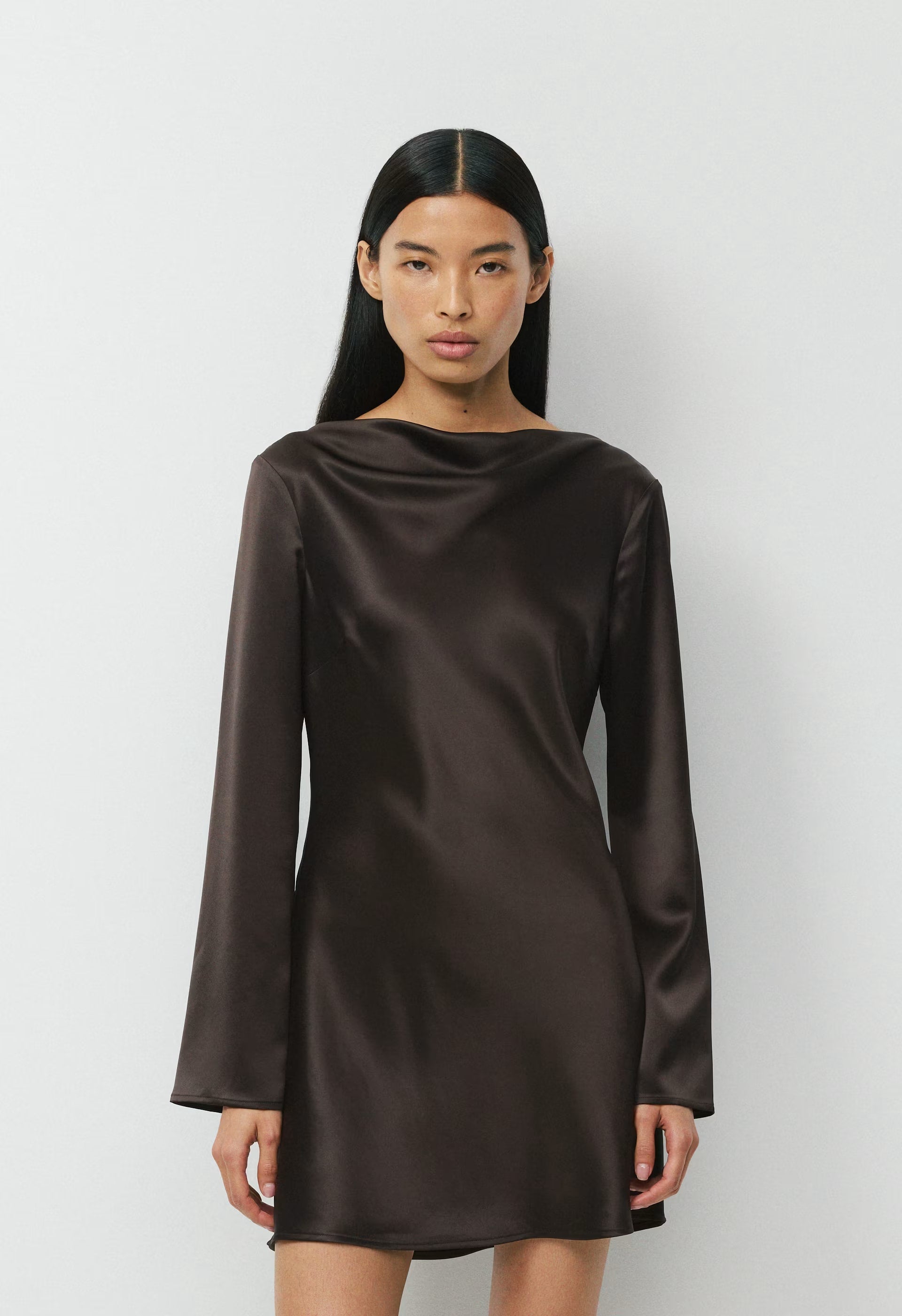 Choreo Satin Dress - CACAO NIB BROWN