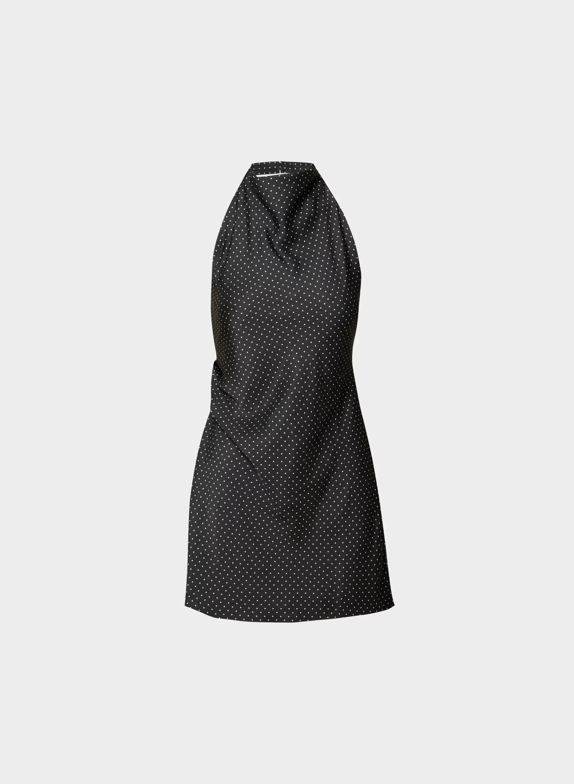 Audience Satin Mini Halter Dress - BLACK/BIRCH