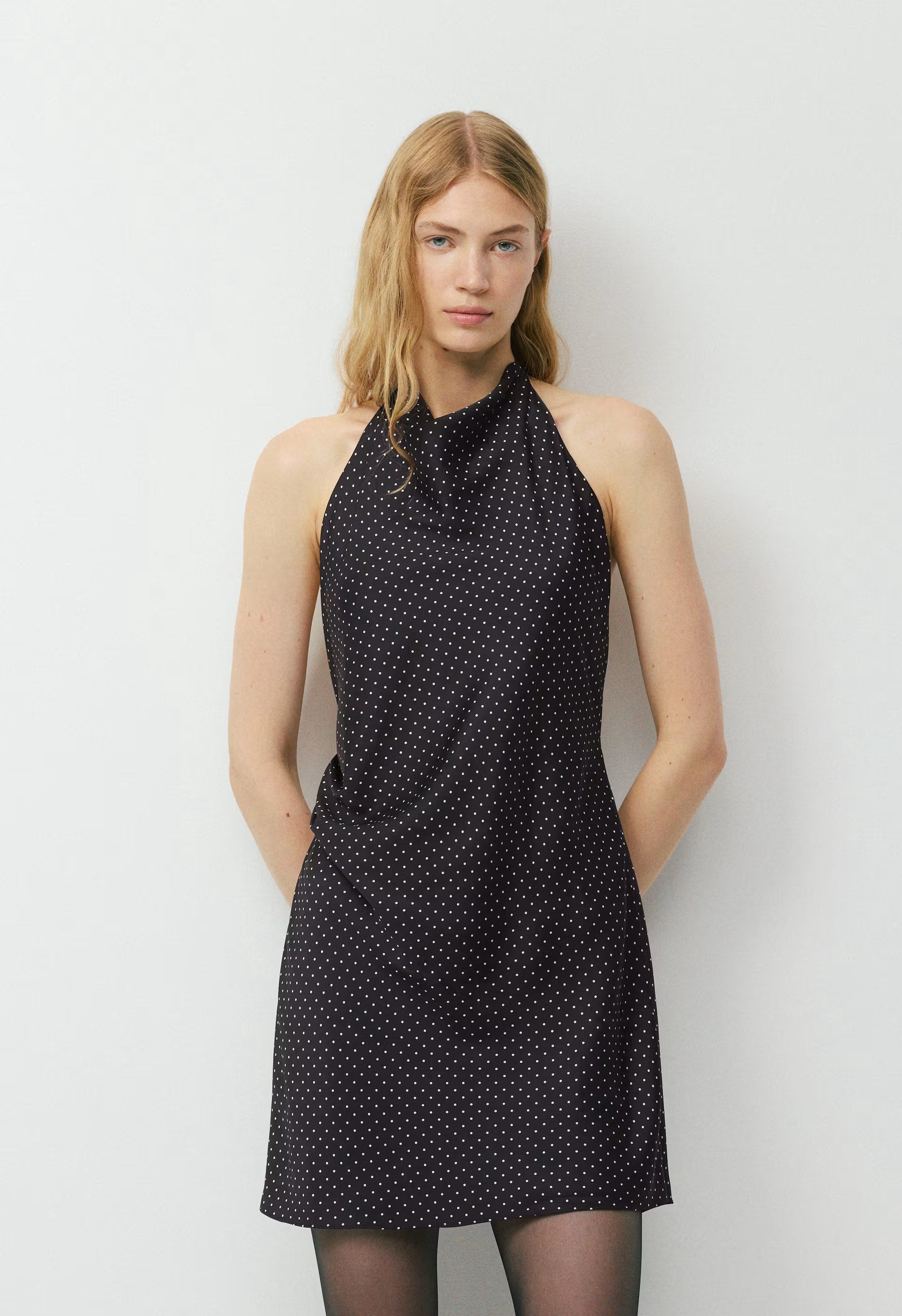 Audience Satin Mini Halter Dress - BLACK/BIRCH