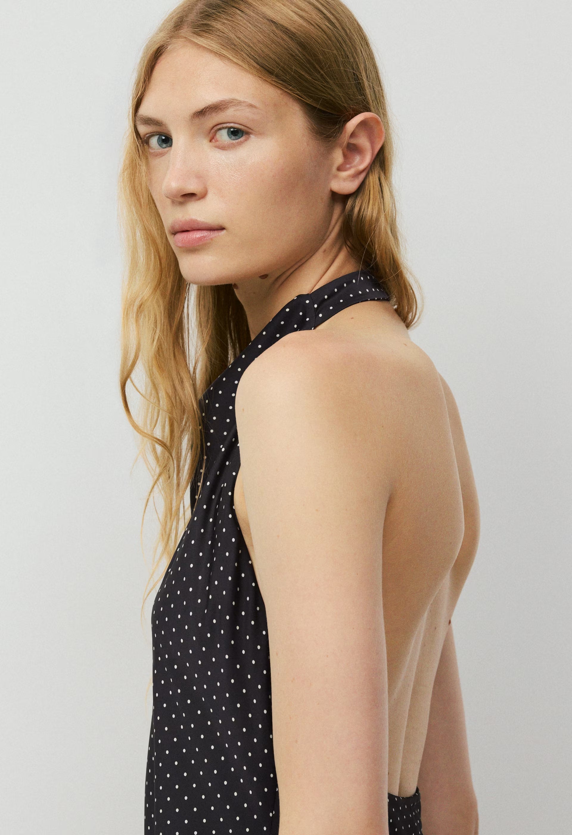 Audience Satin Mini Halter Dress - BLACK/BIRCH