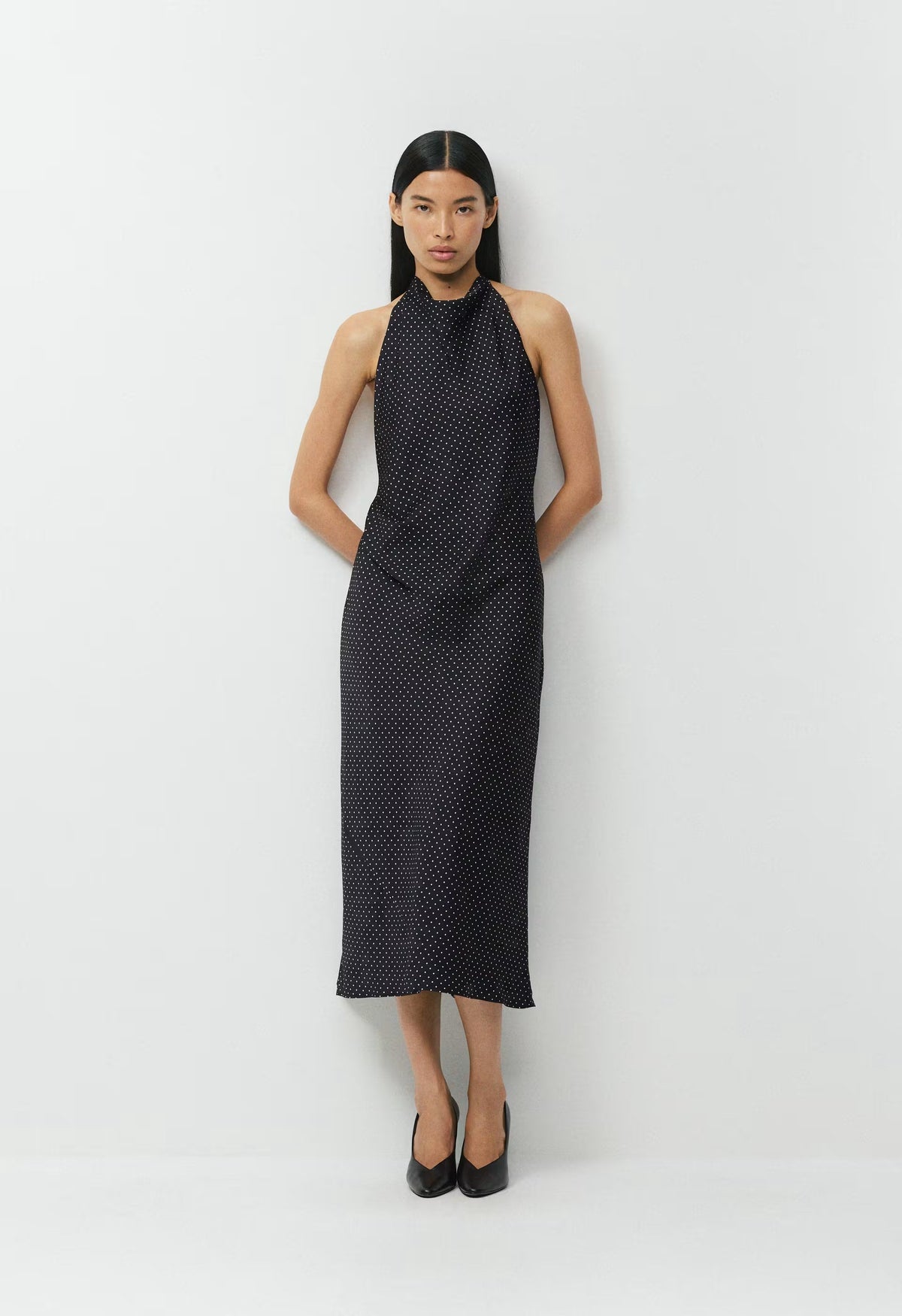 Audience Satin Maxi Halter Dress - BLACK/BIRCH
