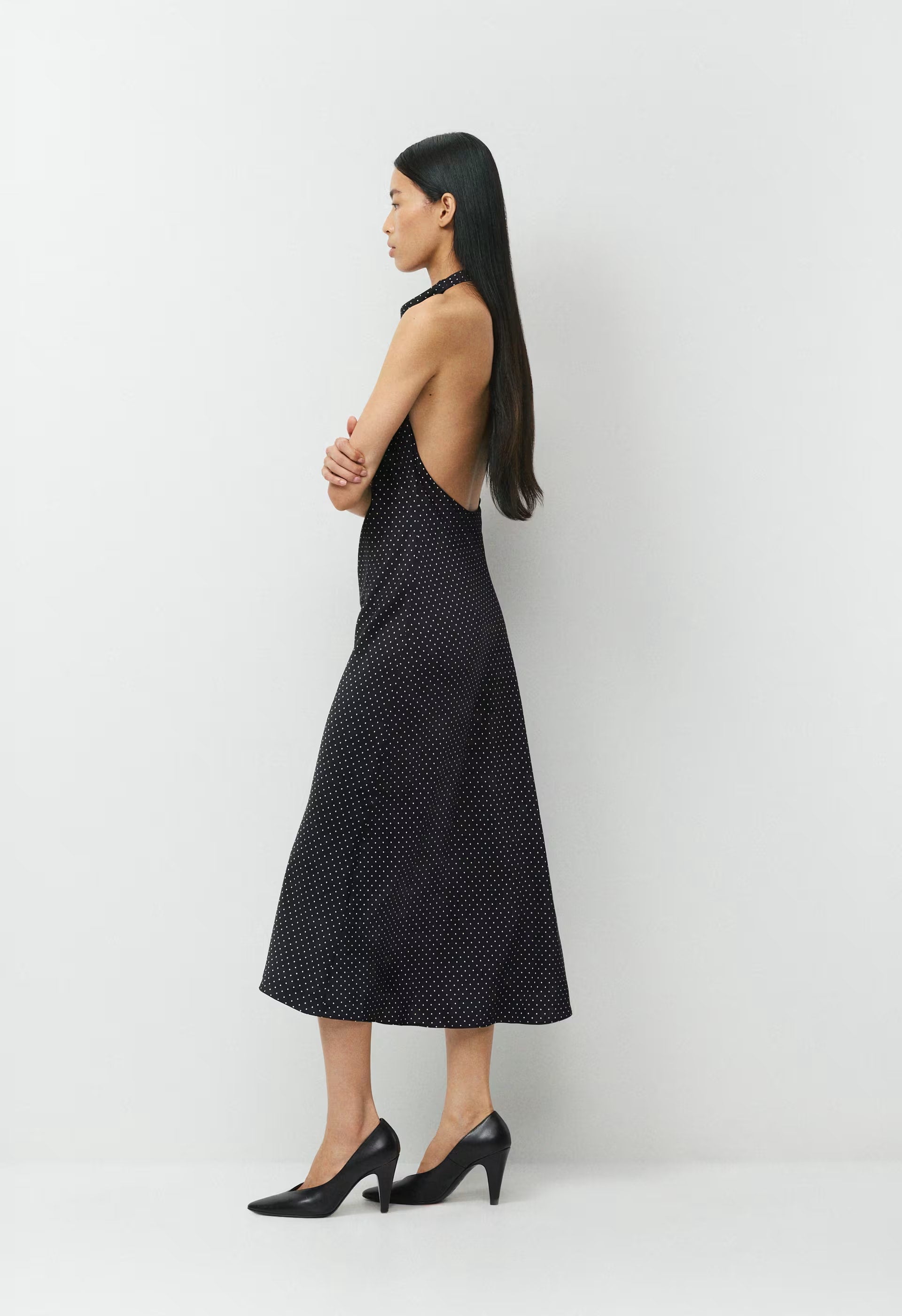 Audience Satin Maxi Halter Dress - BLACK/BIRCH