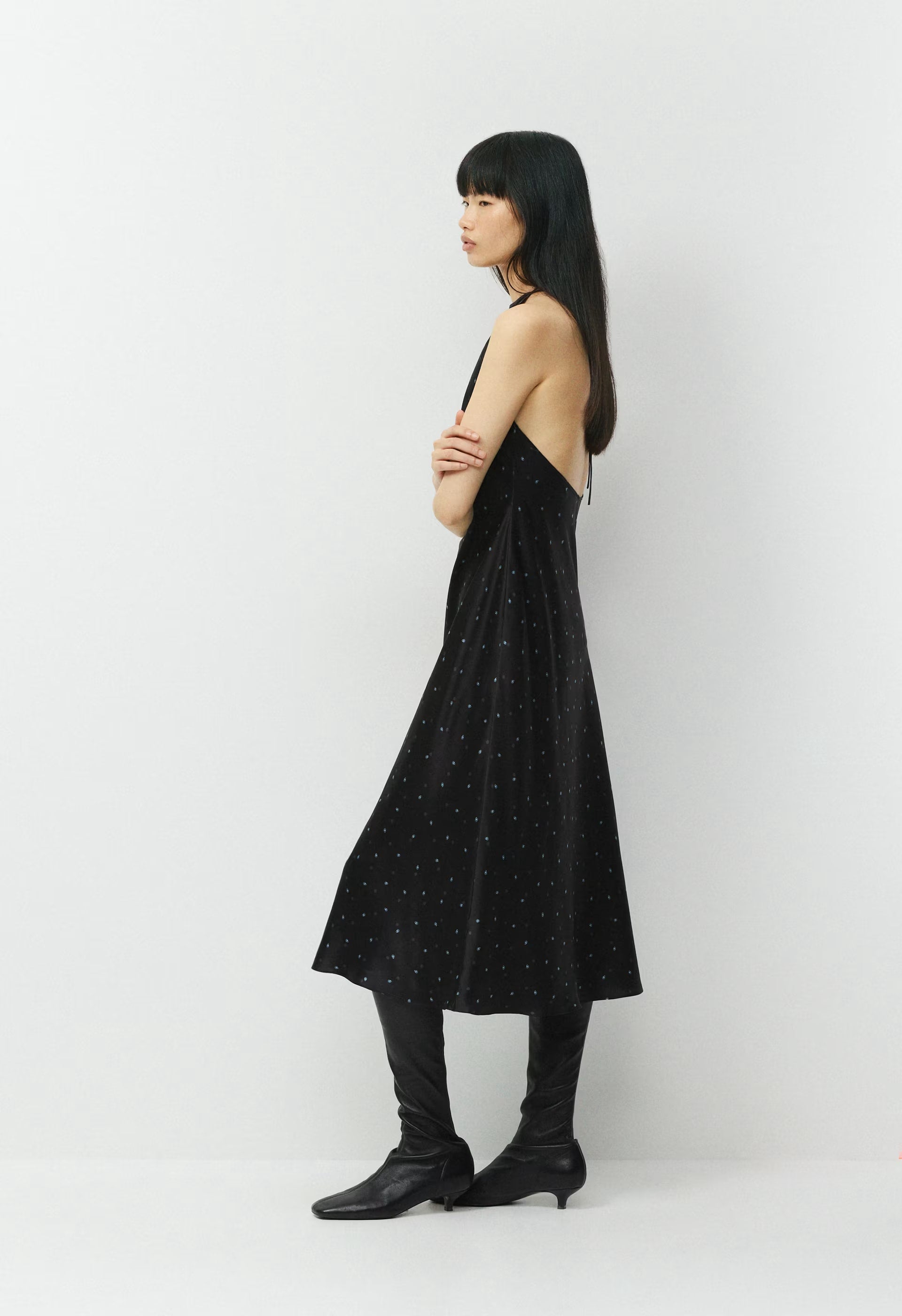 Estate Silk Halter Dress - BLK/BLU MIRAGE