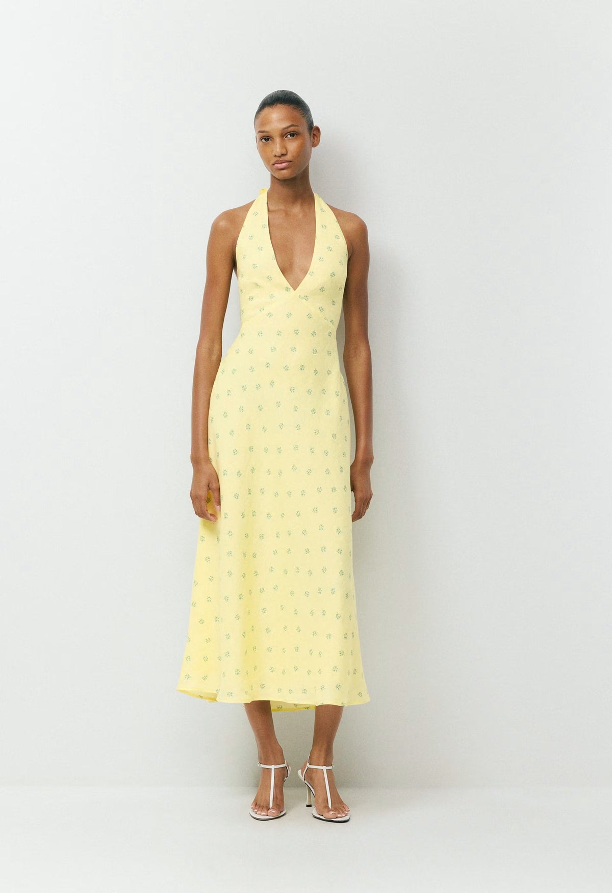 Nightscape Linen Halter Dress - LEMONADE/BLUE
