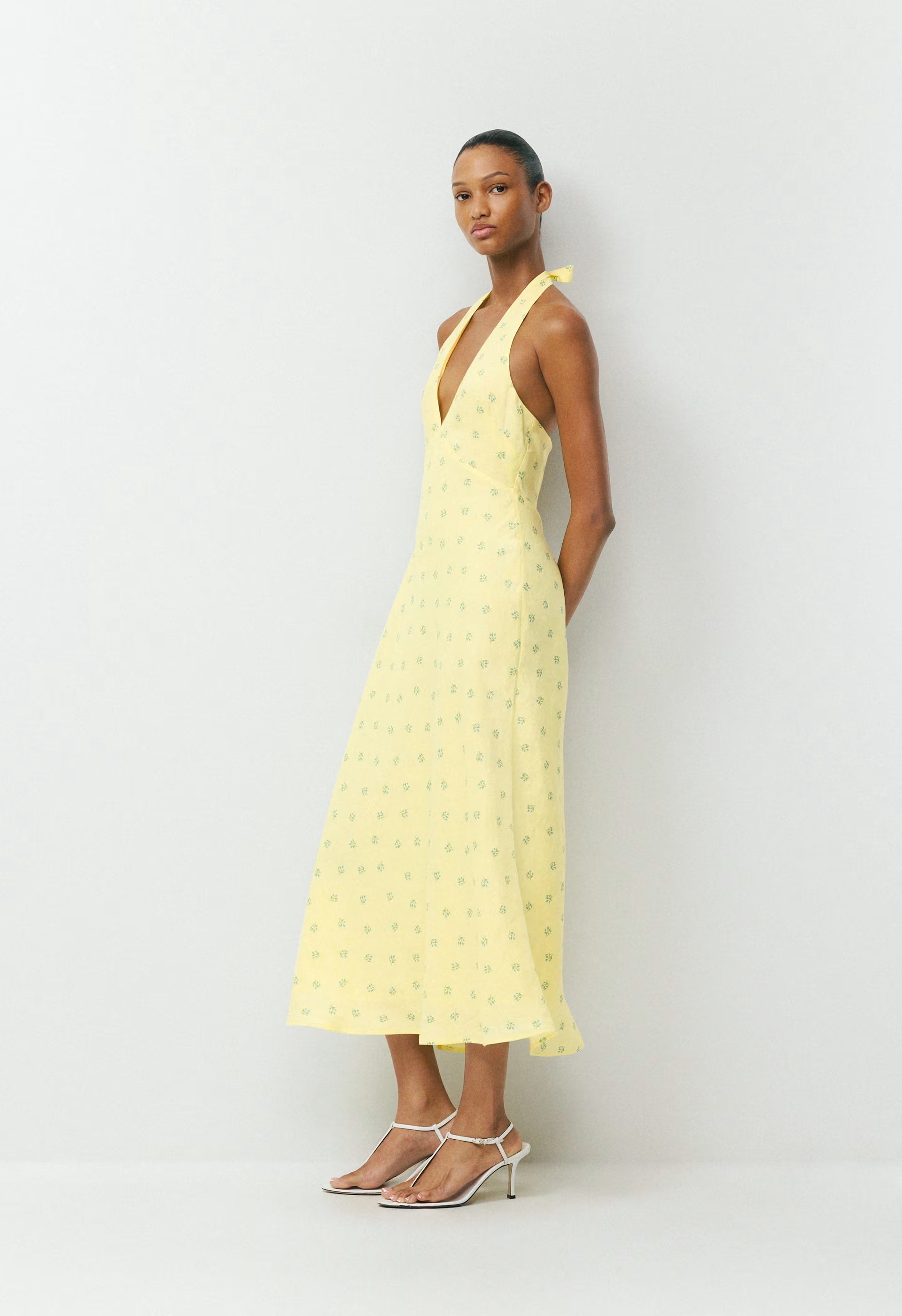 Nightscape Linen Halter Dress - LEMONADE/BLUE
