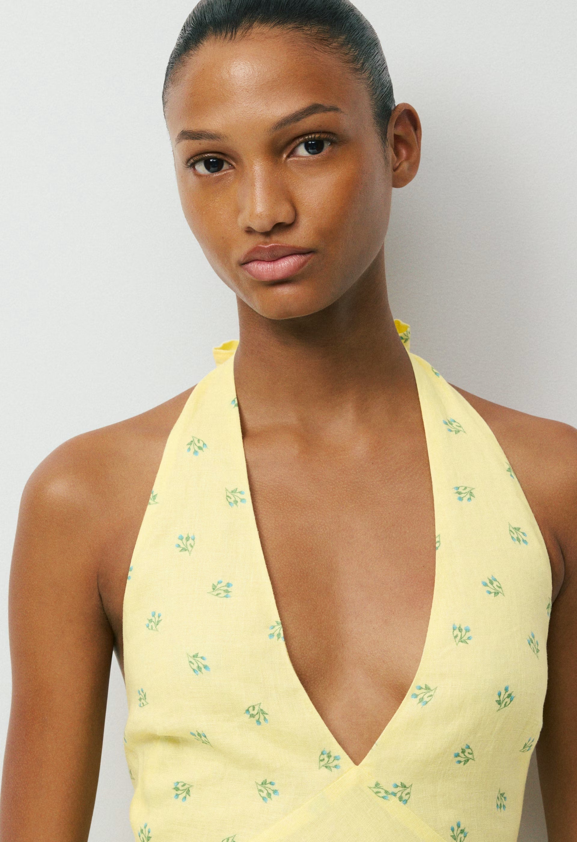Nightscape Linen Halter Dress - LEMONADE/BLUE