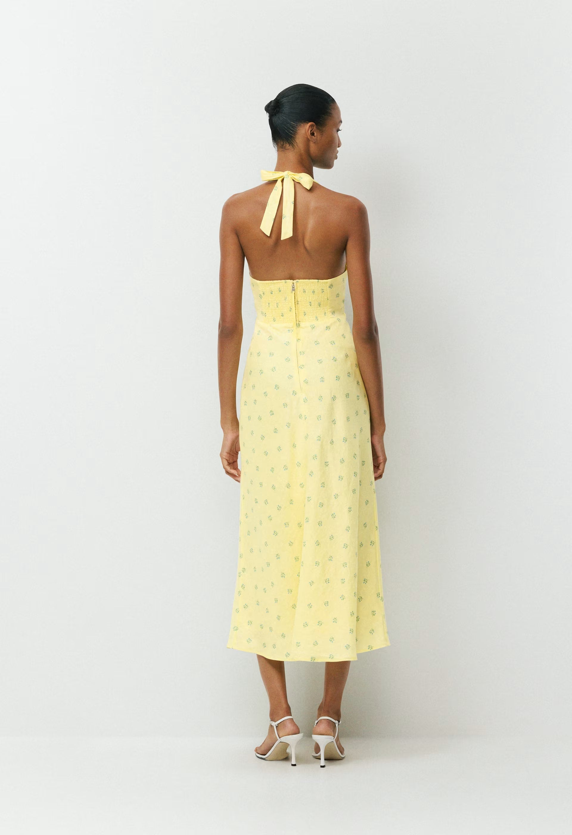 Nightscape Linen Halter Dress - LEMONADE/BLUE