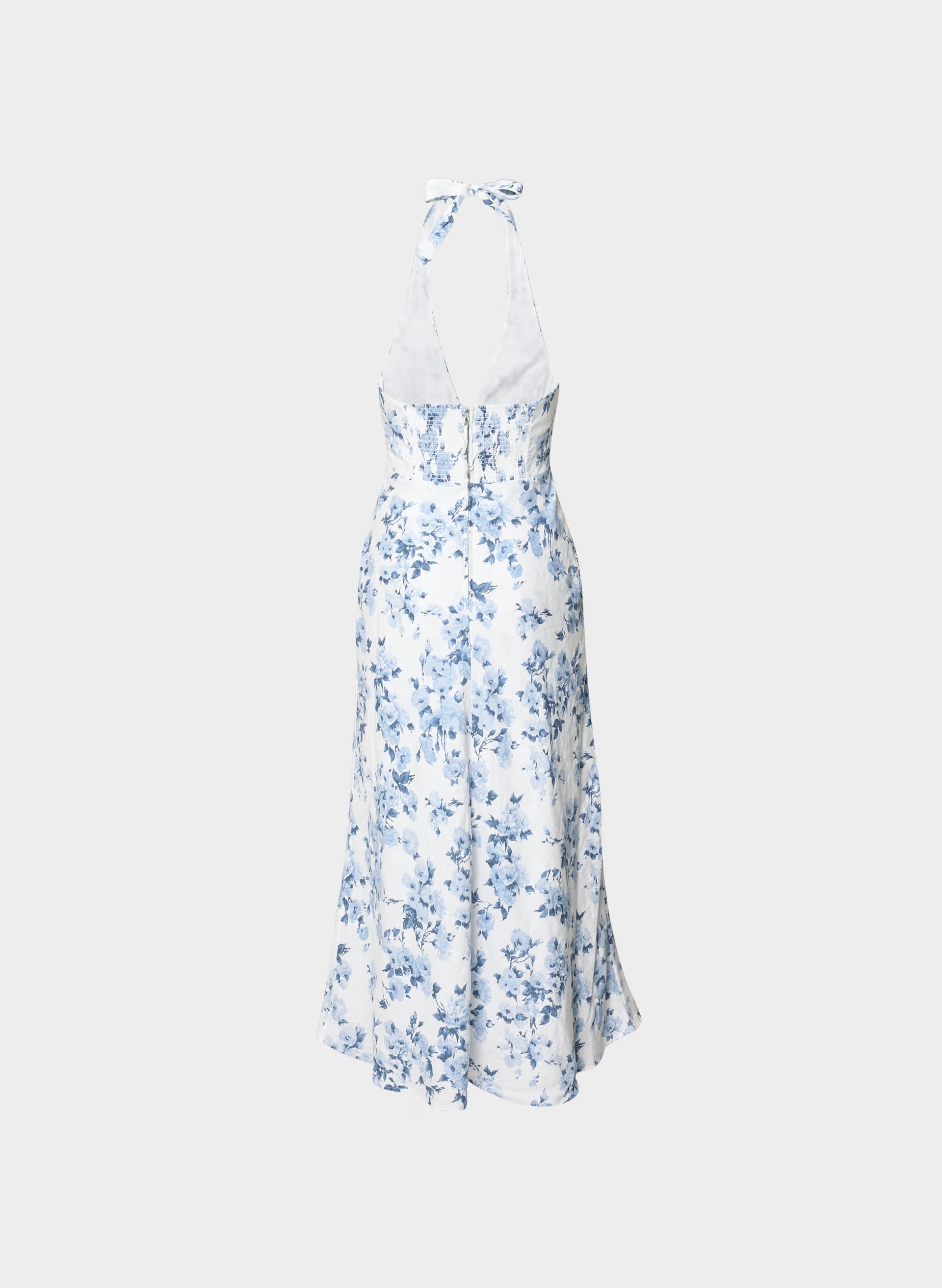 Nightscape Linen Halter Dress - WHITE/ FR BLUE