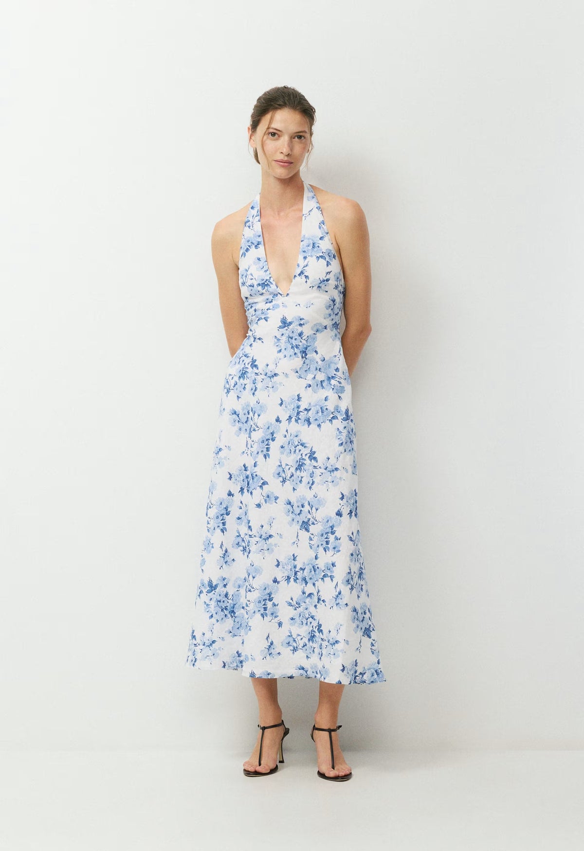 Nightscape Linen Halter Dress - WHITE/ FR BLUE