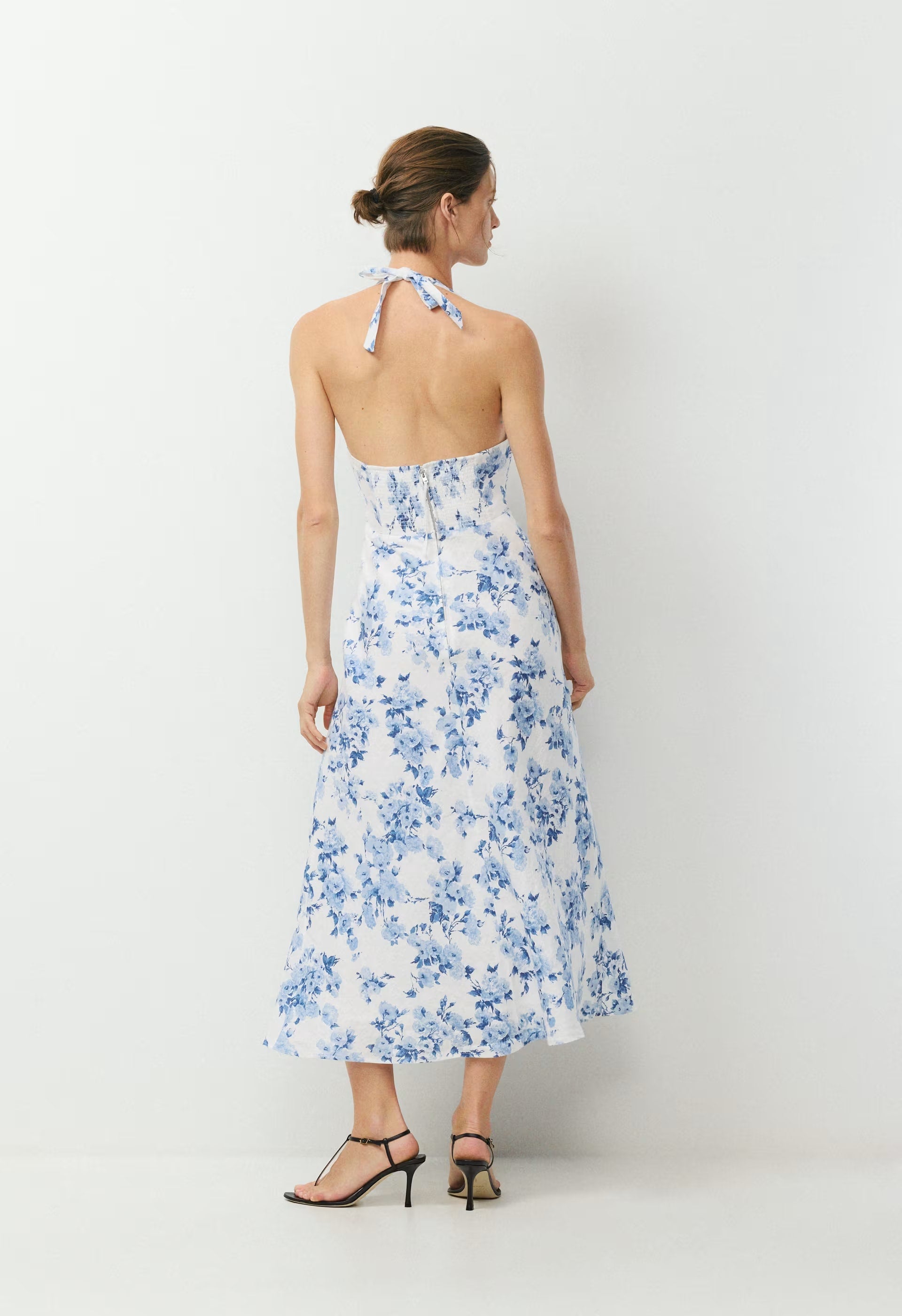 Nightscape Linen Halter Dress - WHITE/ FR BLUE