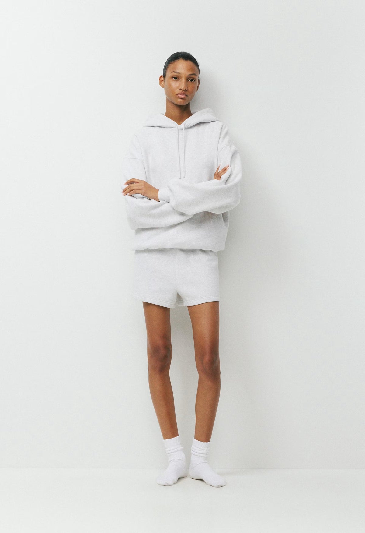 Cozy Sweatfleece Perfect Hi-Rise Mini Short - HEATHER CLOUD WHITE