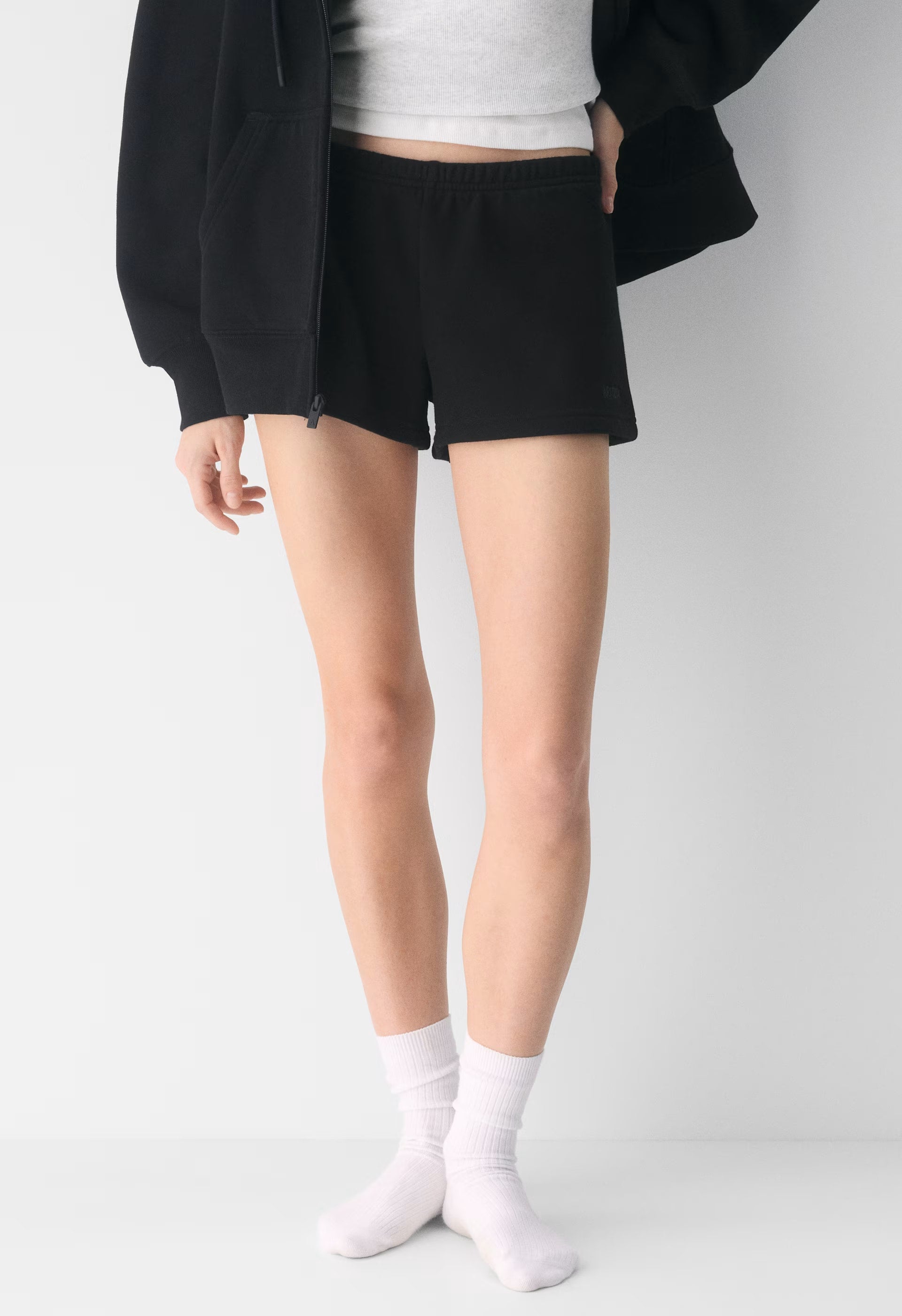 Cozy Sweatfleece Boyfriend Lo-Rise Mini Short - BLACK