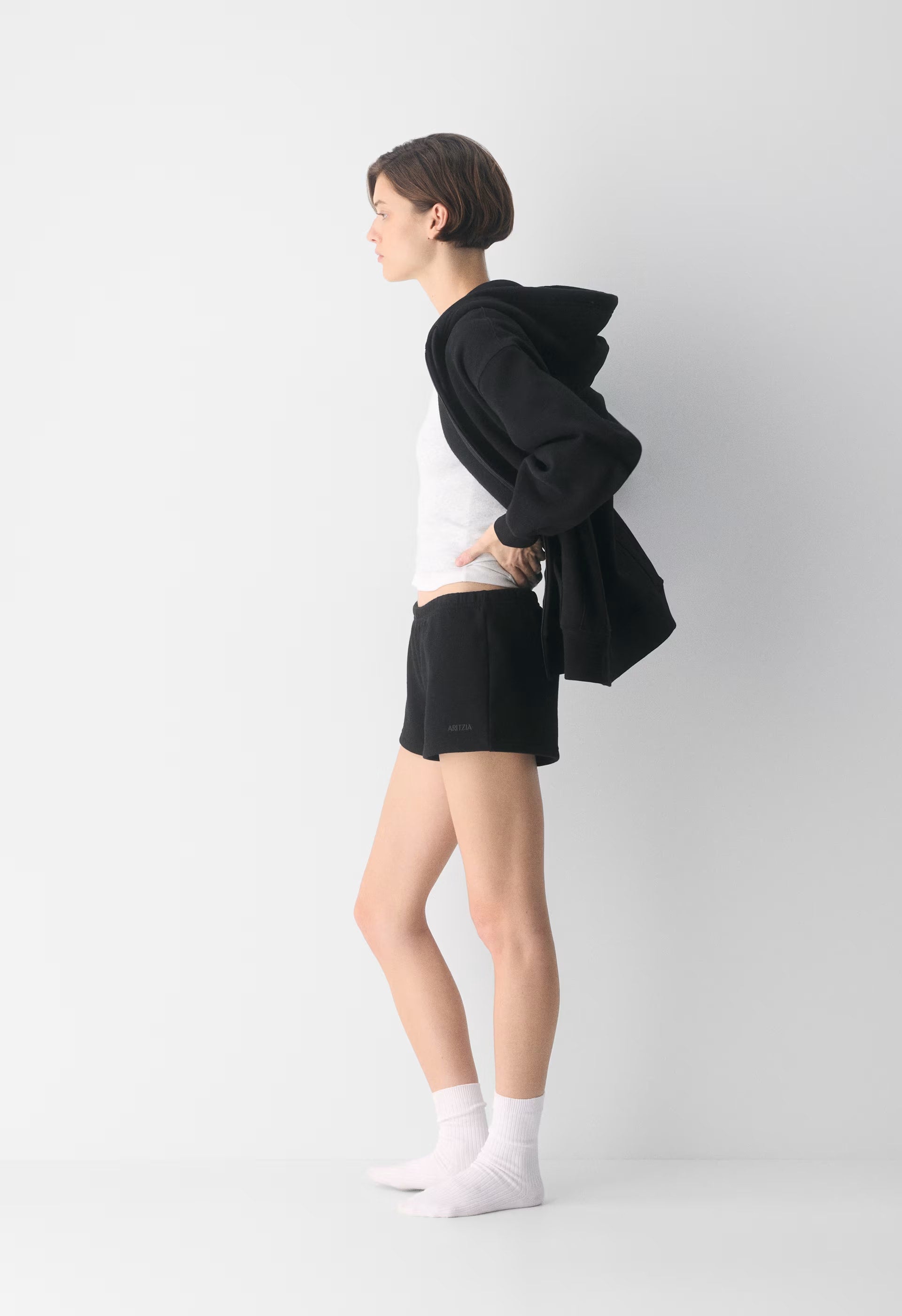 Cozy Sweatfleece Boyfriend Lo-Rise Mini Short - BLACK