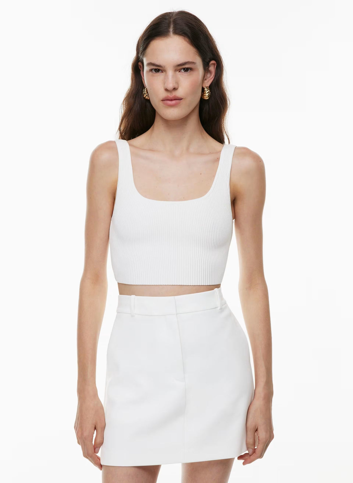 Sculpt Knit Squareneck Cropped Tank - WHITE