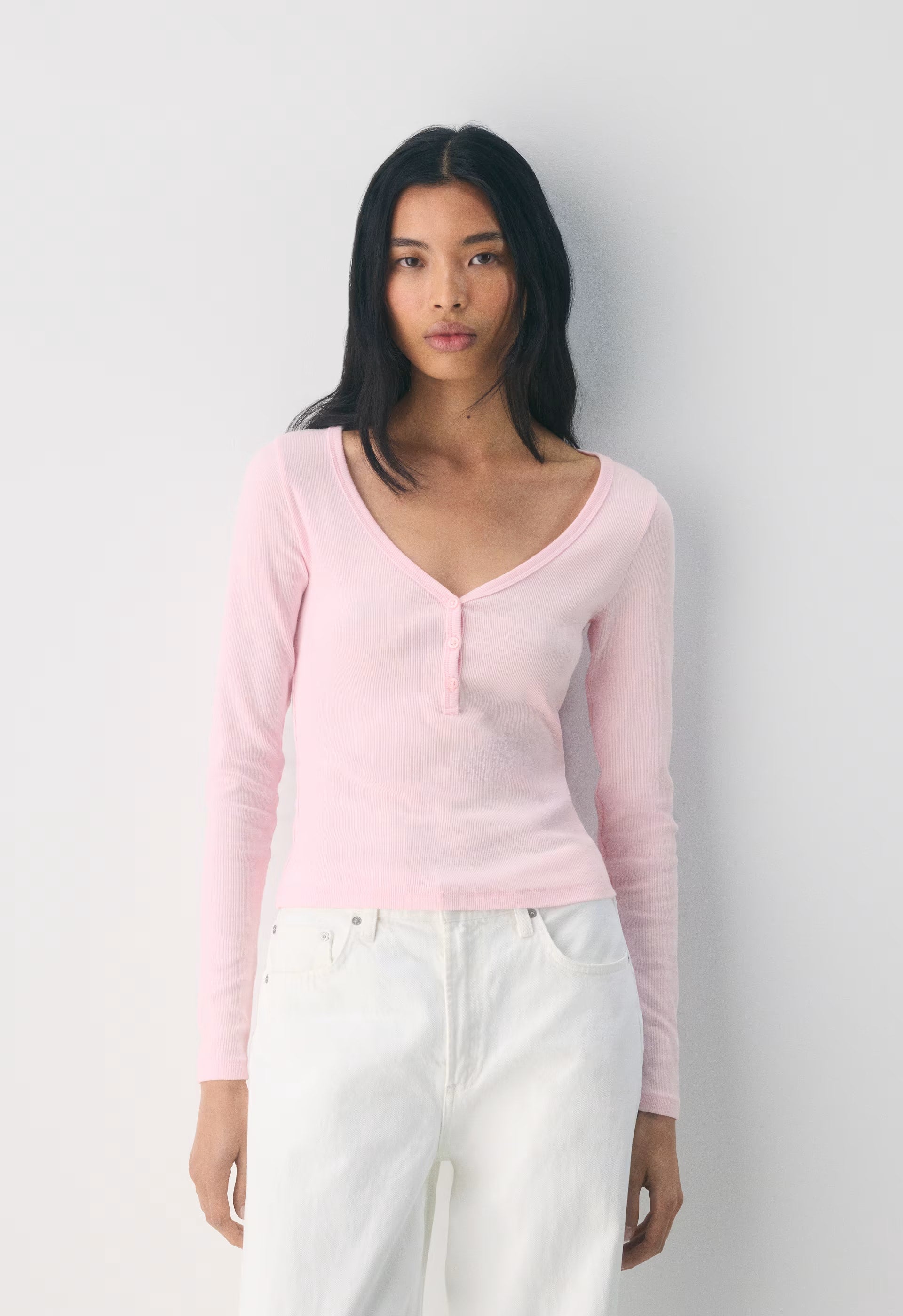 HomeStretch™ Rib Acoustic Henley - VILLA PINK