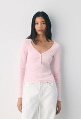 HomeStretch™ Rib Acoustic Henley - VILLA PINK