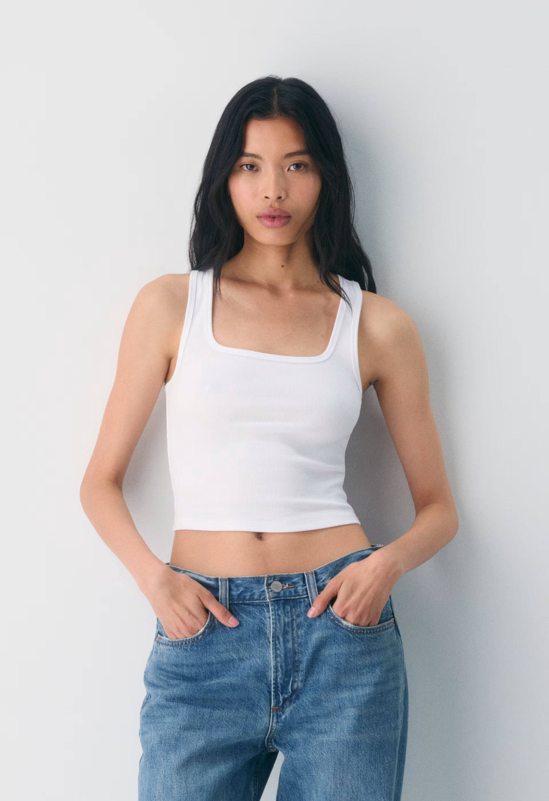 HomeStretch™ Rib Frequency Waist Tank - HEATHER CLOUD WHITE