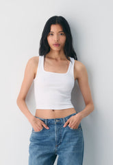 HomeStretch™ Rib Frequency Waist Tank - HEATHER CLOUD WHITE